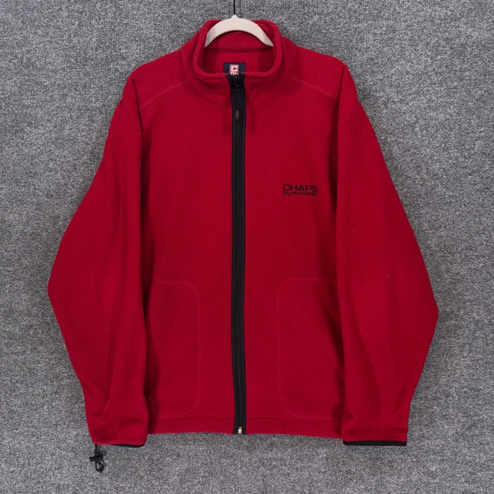 Chaps Ralph Lauren Fleece Sweatshirt Mens Large Red Full Zip Up Y2K Jacket